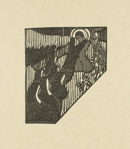 Ilustracja przedstawiająca Chrystusa i zakonnice niosące krzyż z wierszem w tomie poezji Sagesse autorstwa Paula Verlaine Deux nouveau bois pour Sagess de Paul Verlaine L