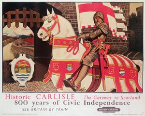 Plakat British Rail reklamujący "Historic Carlisle, Gateway to Scotland", 1924 r.