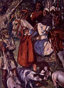 „Twój szacunek musi pozostać na tej ścieżce, aż dojdziesz do zatopionego krzyża”, ilustracja z „Ivanhoe dla chłopców i dziewcząt”, powtórzona przez Alice Jackson, wyd. 1924 (lito) autorstwa Maurice Greiffenhagen