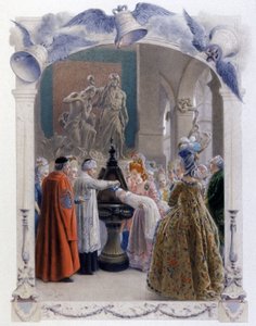 Scena chrztu szlacheckiego z XVIII w., ok. 1900 r. (ilustracja) autorstwa Maurice Leloir