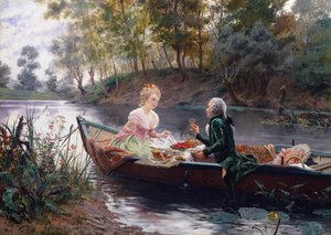 Romantyczny lunch (olej na panelu) autorstwa Maurice Leloir
