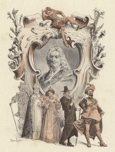 Alain-Rene Lesage, portret (kolor lito) autorstwa Maurice Leloir