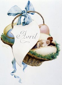 Kwiecień „”Pieśń miesiąca”” Jérôme Doucet, ilustracja - Maurice Leloir, ed. Reims 1904. L. Michaud autorstwa Maurice Leloir