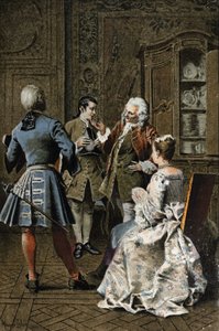Chez monsieur de G.M. - w „Historii Manon Lescaut i kawalera Des Grieux” L’abbe Prevost (1697-1763), francuskiego pisarza. Grawerowanie według rysunków Maurice