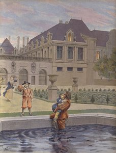 Upadek młodego Ludwika XIV do basenu Palais-Royal autorstwa Maurice Leloir