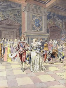 George Villiers, 1. książę Buckingham na dworze we Francji autorstwa Maurice Leloir