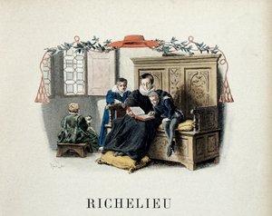 Historia Francji: Matka Armanda Jean du Plessis, która została kardynałem Richelieu (1585-1642), a następnie ministrem Ludwika XIII, prowadzi jego pierwsze czytania. Ilustracja Maurice