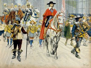 Historia Francji: wstąpienie króla Ludwika XIII (1601-1643) i kardynała Richelieu (Armand Jean du Plessis autorstwa Maurice Leloir