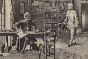 Ilustracja do księgi IX Wyznań Jean-Jacques Rousseau (rycina) autorstwa Maurice Leloir