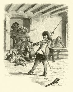 Ilustracja do Trzech Muszkieterów (rycina) autorstwa Maurice Leloir