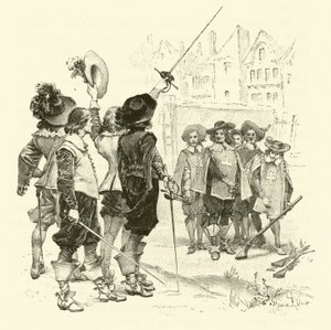 Ilustracja do Trzech Muszkieterów (rycina) autorstwa Maurice Leloir
