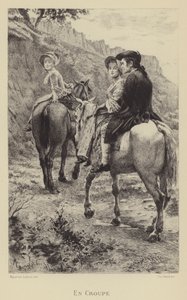 Jean-Jacques Rousseau i dwie młode kobiety w podróży konnej (wklęsłodruk) autorstwa Maurice Leloir