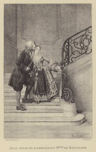 Jean-Jacques Rousseau całuje Madame de Boufflers (grafika) autorstwa Maurice Leloir