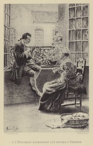 Jean-Jacques Rousseau uczy Teresy godzin (wklęsłodruk) autorstwa Maurice Leloir