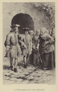 Jean-Jacques Rousseau ze starymi kobietami (wklęsłodruk) autorstwa Maurice Leloir