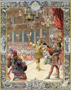 Ludwik XIV, uczestnik „Ballet de la Nuit”, libretta Izaaka de Benserade (1612-1691), w słonecznym garniturze w wielkiej sali Little-Burbon (Petite Bourbon) w Paryżu, 23 lutego autorstwa Maurice Leloir
