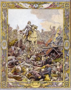 Książę Ludwik II Bourbon Conde (Bourbon-Conde), znany jako Wielki Conde (1621-1686), książę Enghien witający zwłoki hrabiego Fontaine w bitwie pod Rocroi (Rocroy) przeciwko Hiszpanom, 19 maja autorstwa Maurice Leloir
