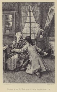 Powrót Jean-Jacquesa Rousseau do Les Charmettes (grafika) autorstwa Maurice Leloir
