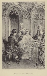 Rousseau z wizytą u Madame Dupin (grafika) autorstwa Maurice Leloir