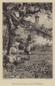Recepcja Rousseau w Ile St Pierre (grafika) autorstwa Maurice Leloir