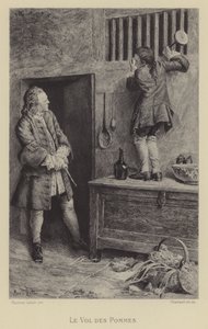Kradzież jabłek (wklęsłodruk) autorstwa Maurice Leloir