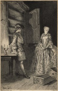 odkrycie Vol - w „Historii Manon Lescaut i kawalera Des Grieux” Abbe Prevosta (1697-1763), francuskiego pisarza. Grawerowanie według rysunków Maurice