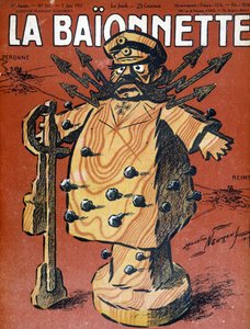 Karykatura Hindenburga (1847 - 1934), niemieckiego marszałka i męża stanu. Ilustracja okładki gazety „La Baionnette” z czerwca 1917 r.
