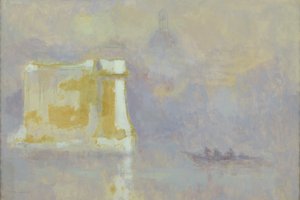 Biały stos otoczony mgłą (akwarela na papierze) autorstwa Maurice Louvrier