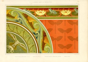 Ozdoby wodne z ważkami, żabami i motylami (litografia) autorstwa Maurice Pillard Verneuil