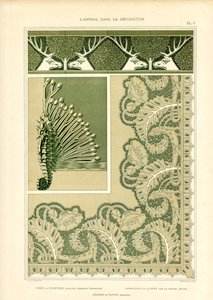 Dekoracyjne ozdoby zwierzęce z jeleniami i morskimi stworzeniami (litografia) autorstwa Maurice Pillard Verneuil