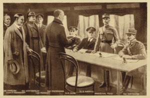 Zbiórka w celu podpisania traktatu rozejmowego (litografia) autorstwa Maurice Pillard Verneuil