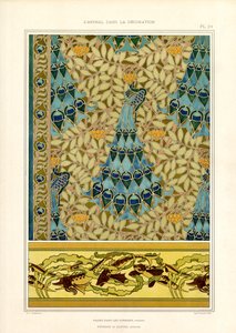 Pawie i ryby w ornamentyce secesyjnej (litografia) autorstwa Maurice Pillard Verneuil