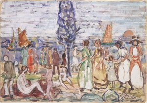 Plaża z niebieskim drzewem autorstwa Maurice Prendergast