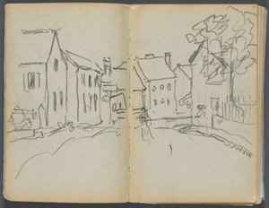 Szkicownik - Hotel Granite Shore, Rockport, strona 004 i 5: Scena uliczna autorstwa Maurice Prendergast