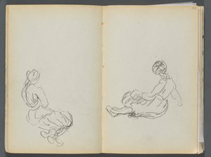 Szkicownik - The Granite Shore Hotel, Rockport, strona 042 i 43: Dwie siedzące postacie kobiece autorstwa Maurice Prendergast