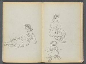Szkicownik - The Granite Shore Hotel, Rockport, strony 048 i 49: Siedzące postacie kobiece autorstwa Maurice Prendergast