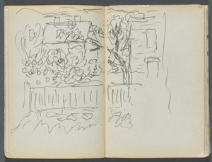 Szkicownik - The Granite Shore Hotel, Rockport, strona 058 i 59: Dom i ogrodzony ogród autorstwa Maurice Prendergast