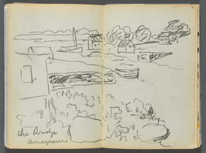 Szkicownik - The Granite Shore Hotel, Rockport, strona 092 i 93: "The Bridge , Annisquam"