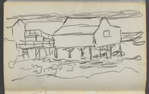 Szkicownik, The Dells, nr 127, strona 014: Dom w doku autorstwa Maurice Prendergast