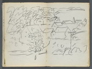 Szkicownik, The Dells, nr 127, strony 108 i 109: Krajobraz z domami autorstwa Maurice Prendergast