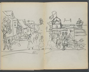 Szkicownik, The Dells, nr 127, strony 174 i 175: Wioska z domami i drogą autorstwa Maurice Prendergast
