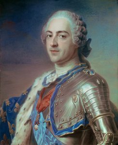 Portret Ludwika XV (1710 - 1774) w zbroi, ze sznurami Zakonu Ducha Świętego i Złotym Runem. Pastel Maurice