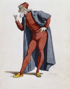 Kostium i postać teatralna: Pantalone (spodnie, lekarz) Tyre z „”Masques et bouffons”” (komedia włoska), tekst i rysunki Maurice Sand, ryciny A. Manceau, przedmowa Georges Sand, Paryż, Michel Lévy Frères autorstwa Maurice Sand