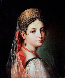 Portret młodej kobiety w Sarafan i Kokoshnik, lata 20. XIX wieku.