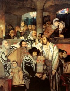 Żydzi modlący się w synagodze w święto Jom Kippur