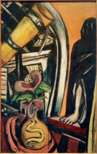 Studio (noc). Martwa natura z teleskopem i zasłoniętą postacią autorstwa Max Beckmann