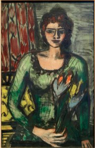 Portret Quappi w zielonym swetrze autorstwa Max Beckmann