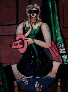 Karnawałowa maska, zielona, fioletowa i różowa (Kolumbina) autorstwa Max Beckmann