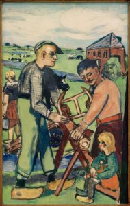 Piła do drewna z dzieckiem (holenderska piła do drewna) autorstwa Max Beckmann