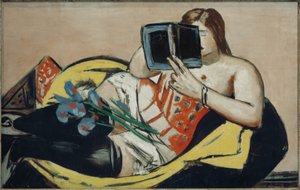 Leżąca kobieta z książką i irysami autorstwa Max Beckmann